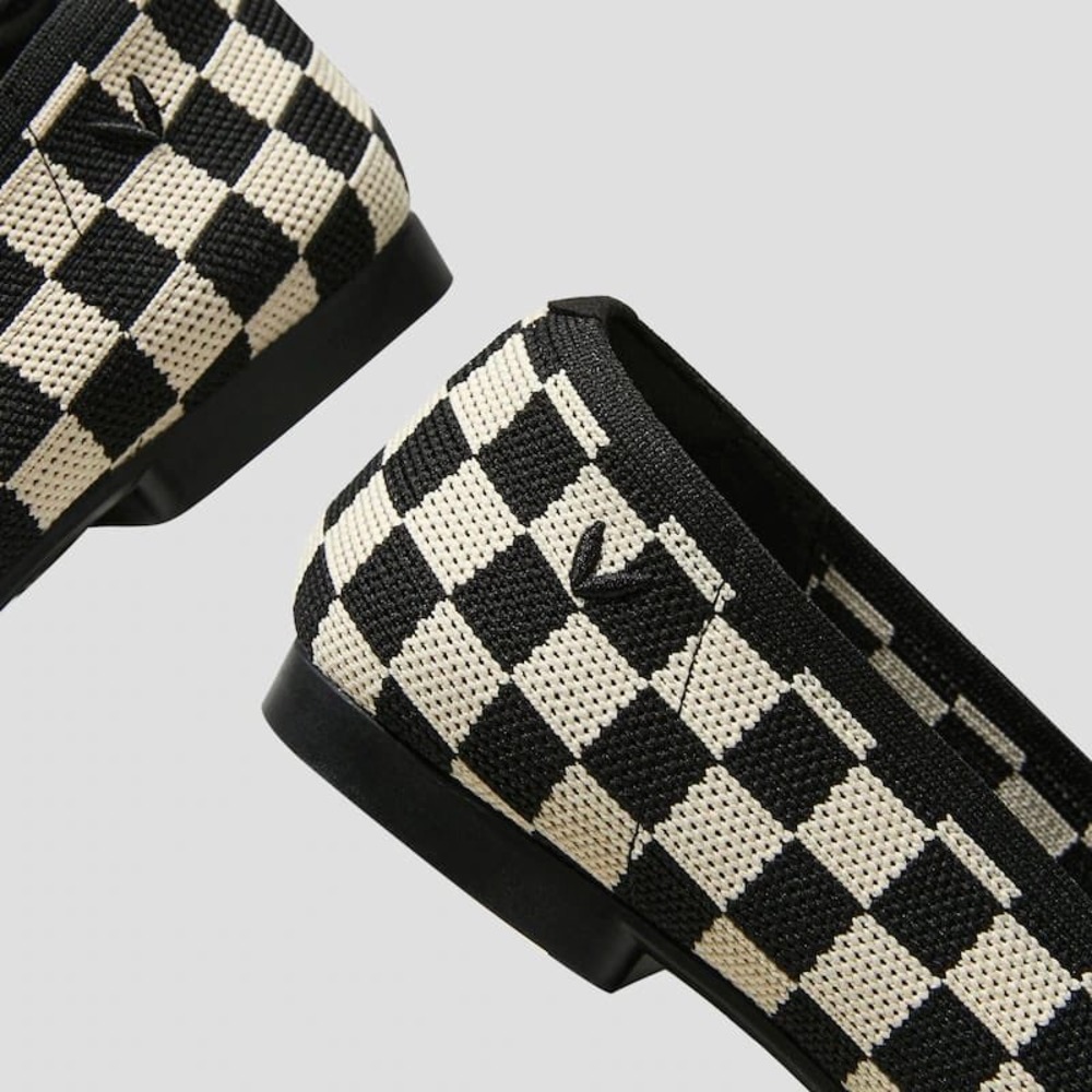 Vivaia Margot 2.0 Checkerboard Square Toe Knit Flats Black Cream US 7 EU 37.5 W - Picture 16 of 16